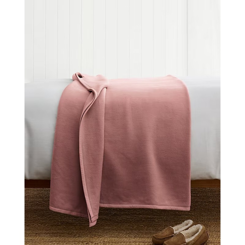 Garnet Hill German 100% Cotton Fleece Blanket Rose color deep pink 110X90 King